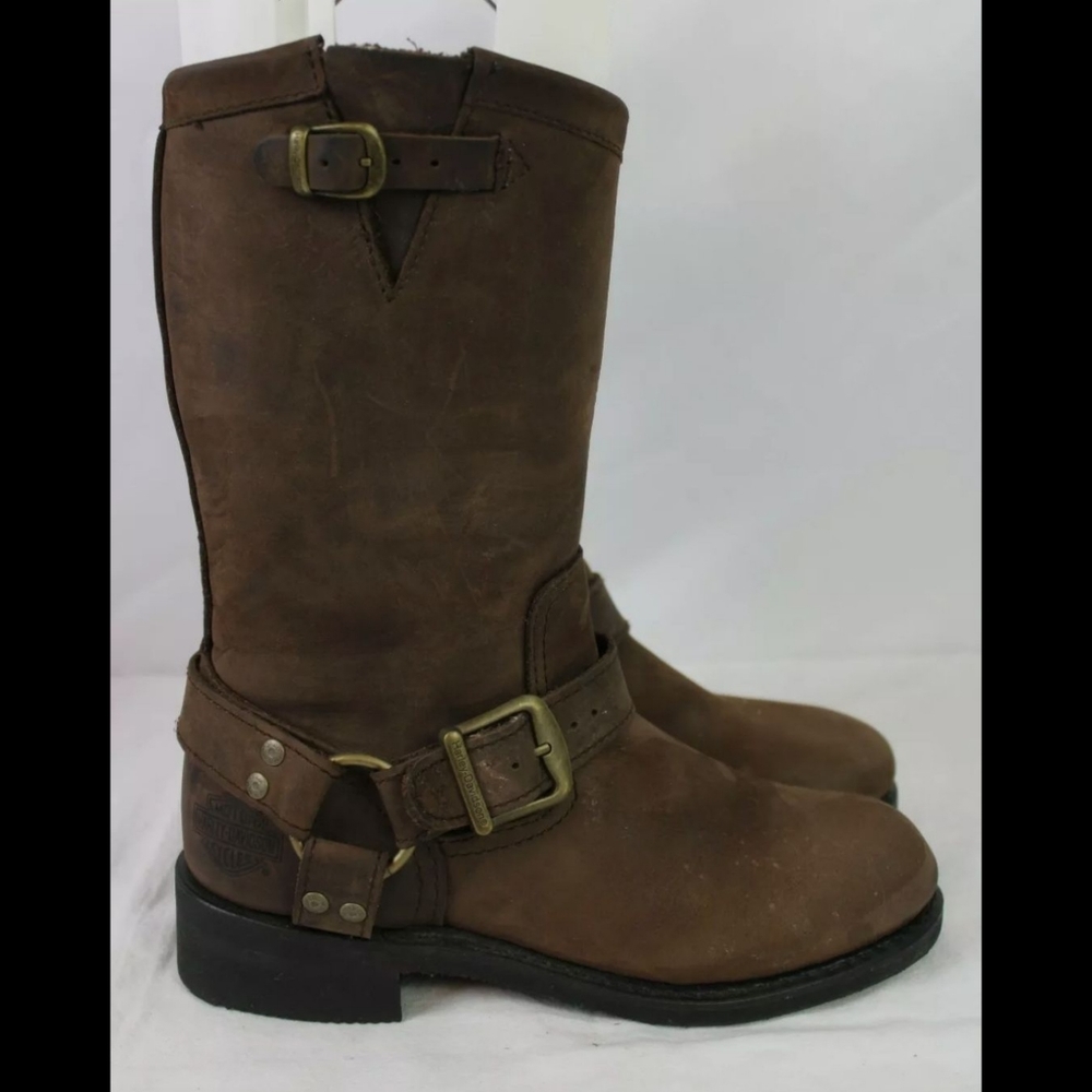 HARLEY DAVIDSON BROWN LEATHER WOMENS HARNESS BOOTS SIZE 6.5 STYLE 85135